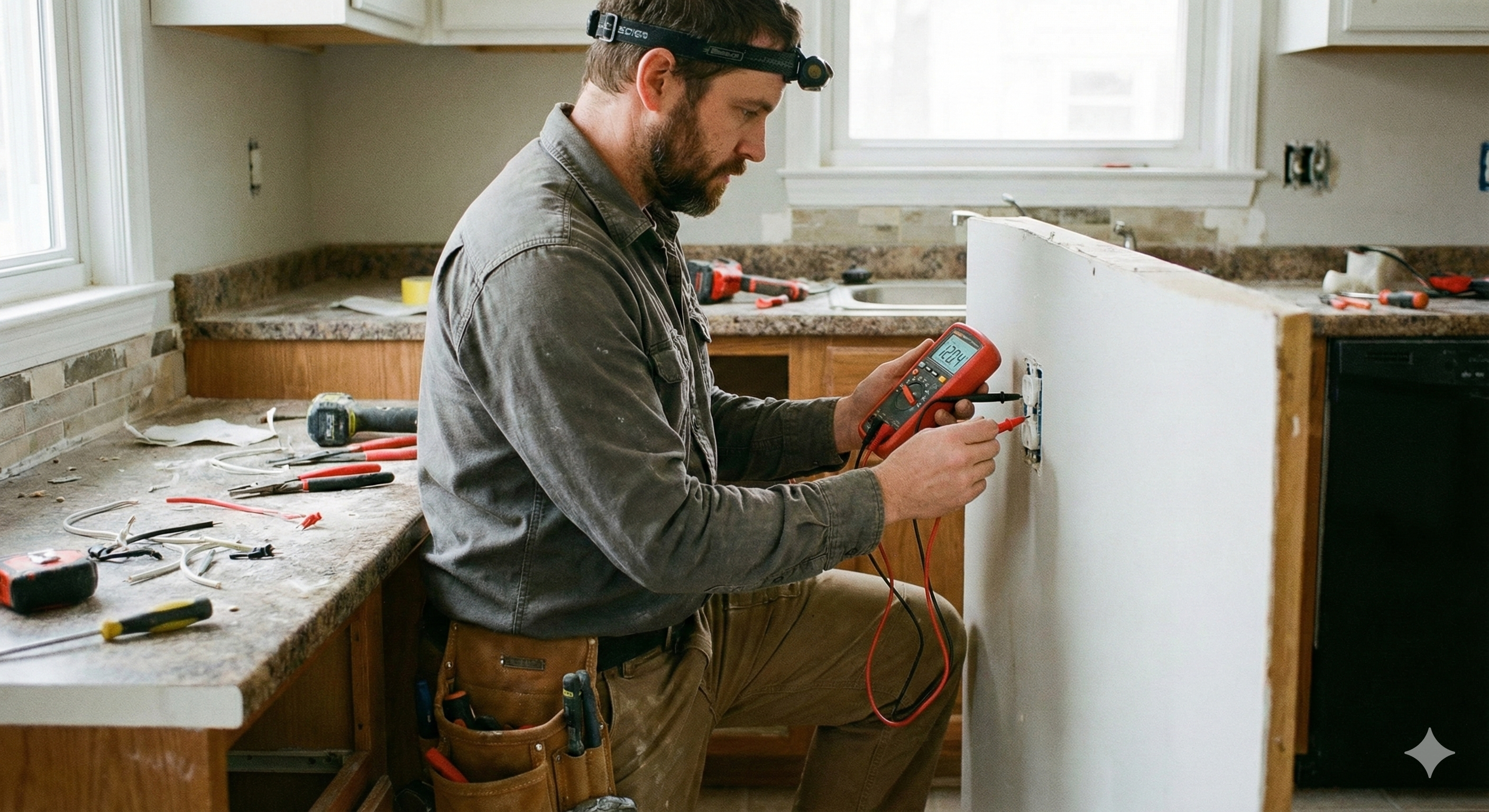 Electricista profesional de LavaMax midiendo voltaje